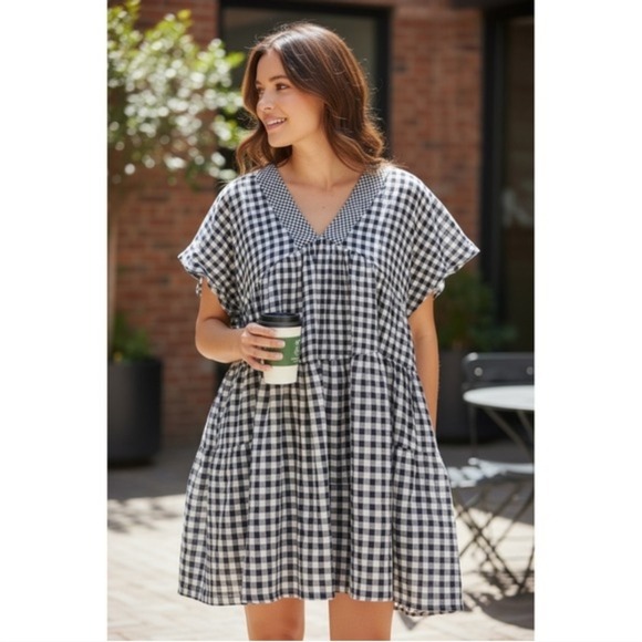 Anthropologie 11.1 TYLHO Women's Size XL Blue White Gingham Tunic‎ Dress - Picture 4 of 11
